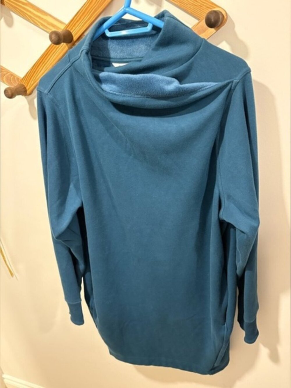 Athleta Cozy Karma Sweatshirt Dress Asym Teal Blue Size 1X EUC
